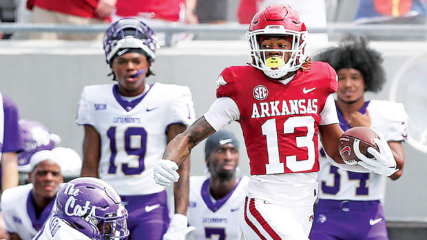 Razorbacks wide receiver Jaedon Wilson breaks free against Western Carolina in Little Rock.